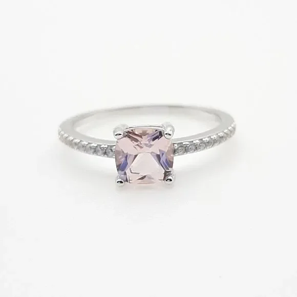Created Morganite Cushion Cut Sterling Ring - Picture 1 of 5